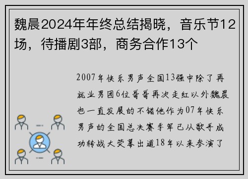 魏晨2024年年终总结揭晓，音乐节12场，待播剧3部，商务合作13个