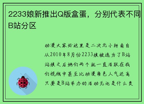 2233娘新推出Q版盒蛋，分别代表不同B站分区