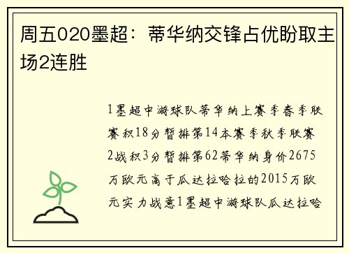 周五020墨超：蒂华纳交锋占优盼取主场2连胜