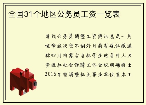 全国31个地区公务员工资一览表