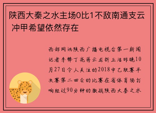 陕西大秦之水主场0比1不敌南通支云 冲甲希望依然存在